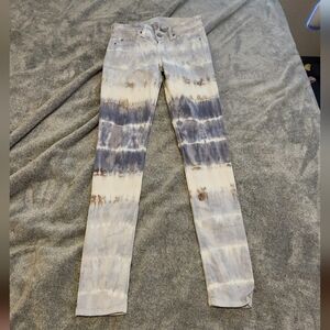 GRAY Saks Fifth Avenue Tie Dye Pants Size 26 Gray White Stretch Casual Denim